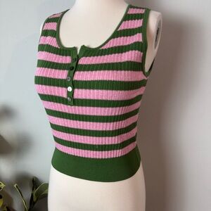 ANMANI Chic Pink and Green Striped Crop Sweater Tank ~ 8